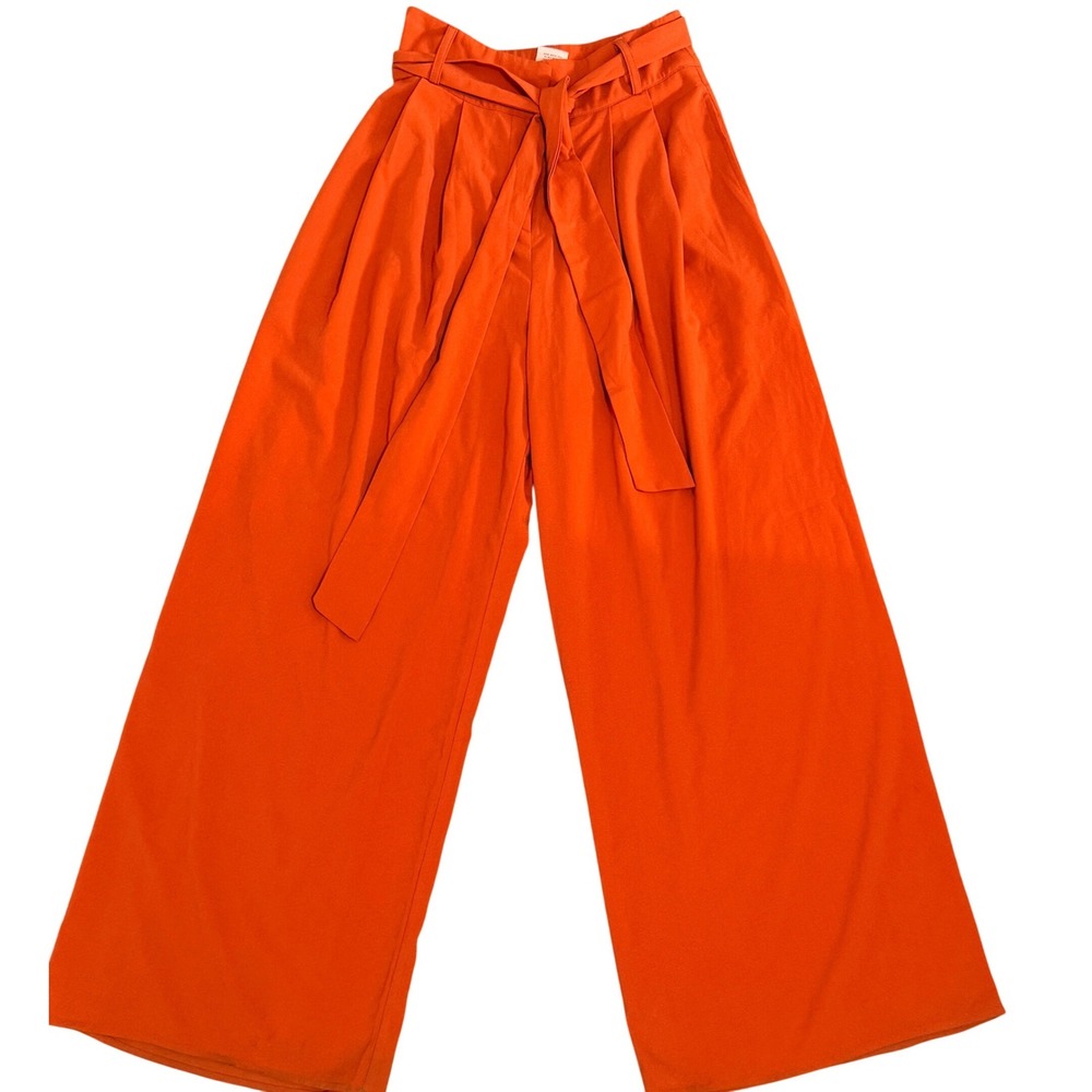 Flying Tomato Pants Women Medium Orange Wide Leg Pleated Tie Waist AF1146-TJ